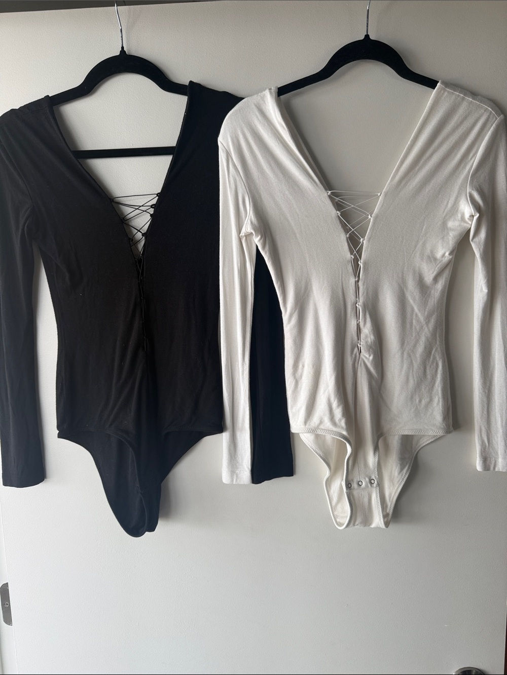 Alexander Wang Lace-Up Long Sleeve Bodysuit - Black & White